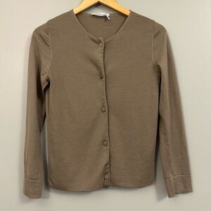 Agnona Classic Crewneck Cardigan in Taupe Small Casual